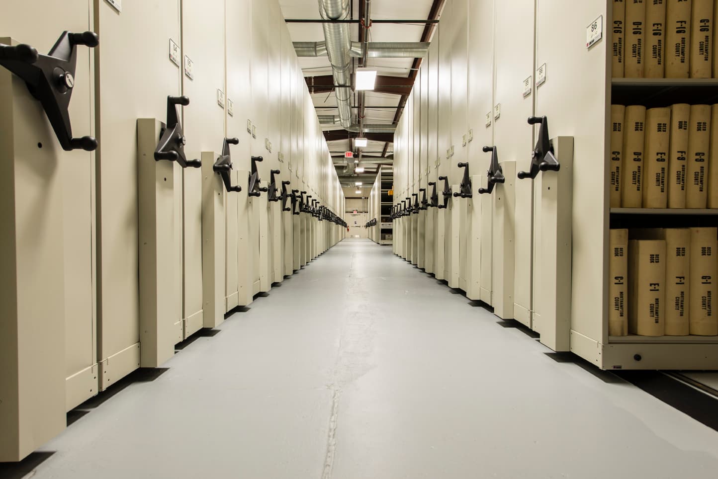 High-density mobile shelving at a county-scale institutional installation