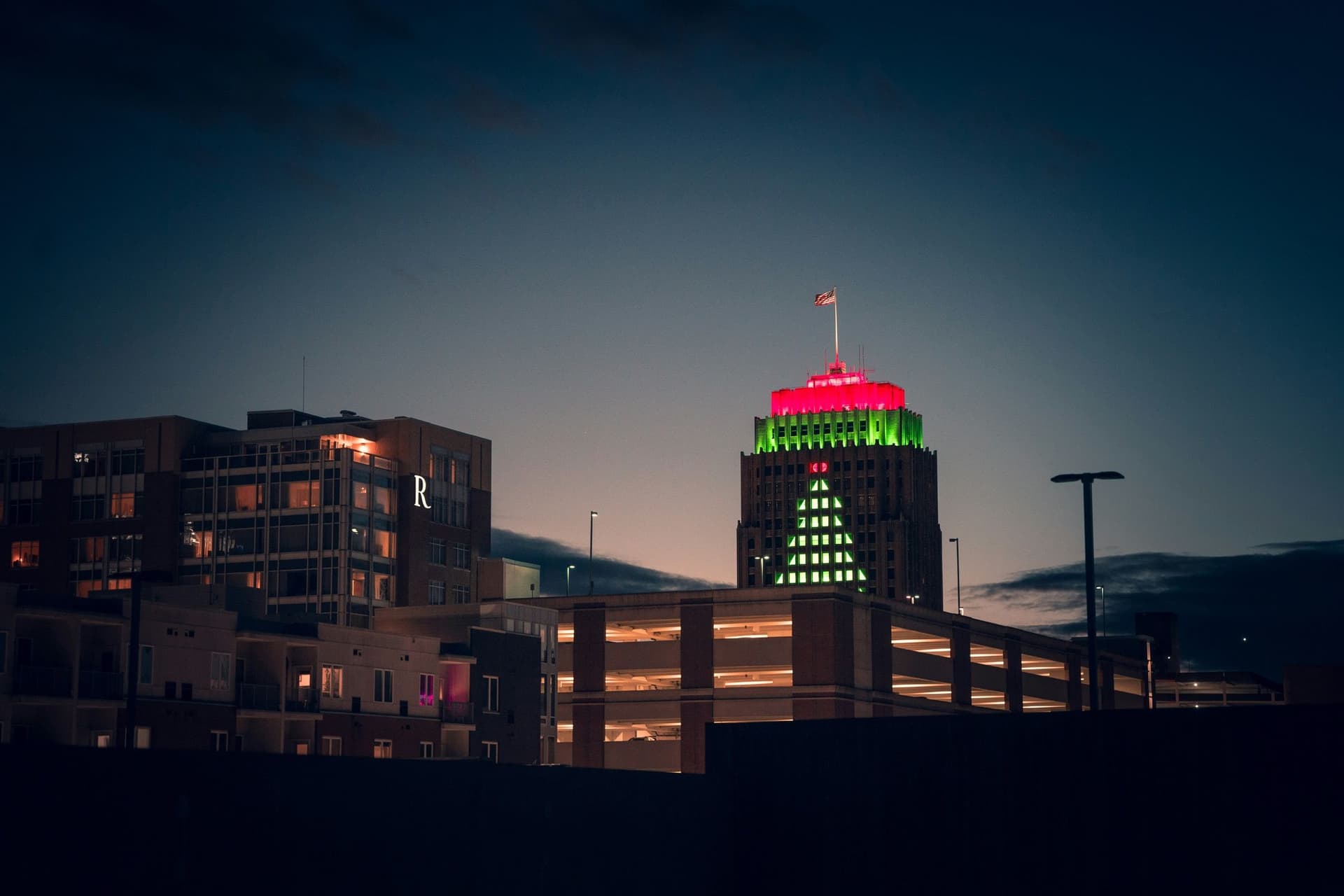 PPL Building in downtown Allentown at dusk